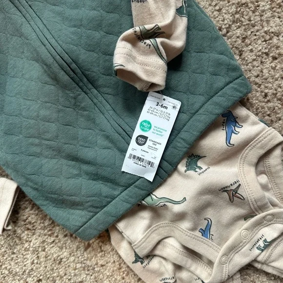 Carter's Olive Green Quilted Vest with Beige Dino Bodysuit Set - Picture 2 of 3